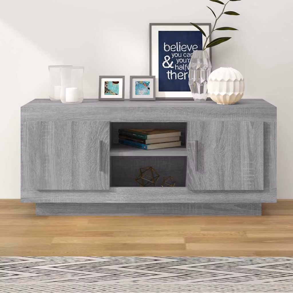 Mobile TV vidaXL in legno multistrato e MDF, colore grigio sonoma rustico, L 102 cm x P 35 cm x H 45 cm