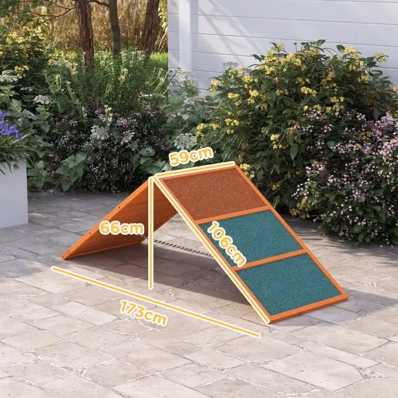 Rampa per cani WISHDOR pieghevole e regolabile in legno antiscivolo, arancione, L 173 cm x P 59 cm x H 66 cm – 2