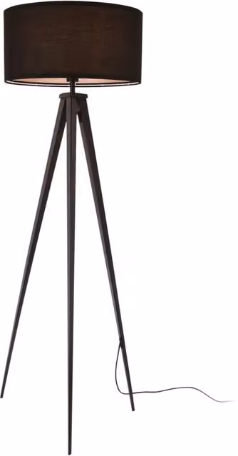 Lampada da terra moderna con treppiede in metallo e paralume in tessuto nero, Altezza: 153 cm – 1