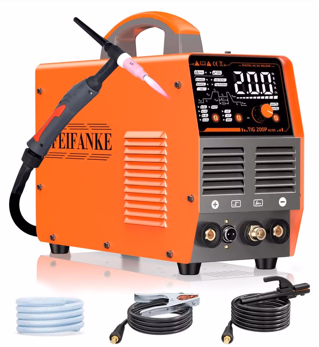 Apparecchio di saldatura TIG AC/DC a 230V, 200A, con tecnologia inverter e 7 funzioni