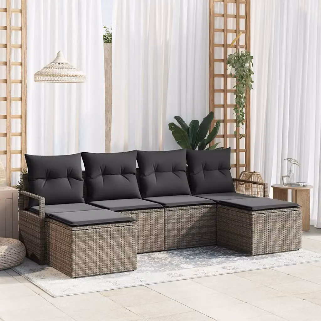 Set di divani da giardino vidaXL a forma di L composto da 6 pezzi in rattan con cuscini grigi e struttura in acciaio verniciato a polvere – 1