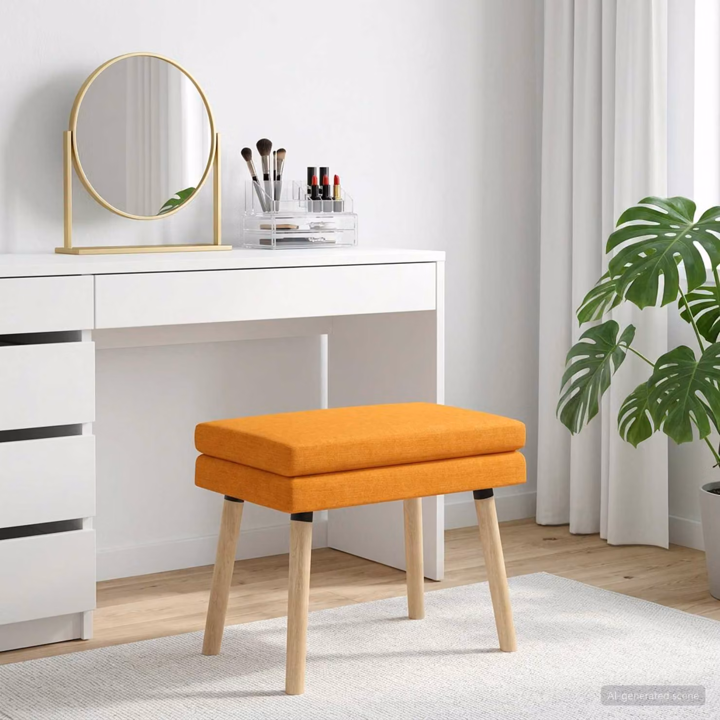 vidaXL Panchina moderna in tessuto e legno di gomma, Giallo/Arancione, L: 60 cm, P: 40 cm, H: 46 cm