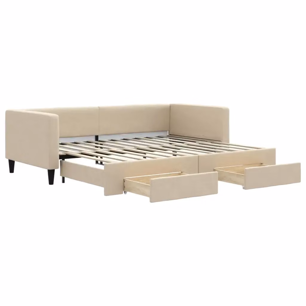 Divano Letto Estraibile con Cassetti vidaXL in Tessuto Beige L/P/H: 223 x 90 x 68 cm con Funzione Letto e Imbottitura in Schiuma – 2