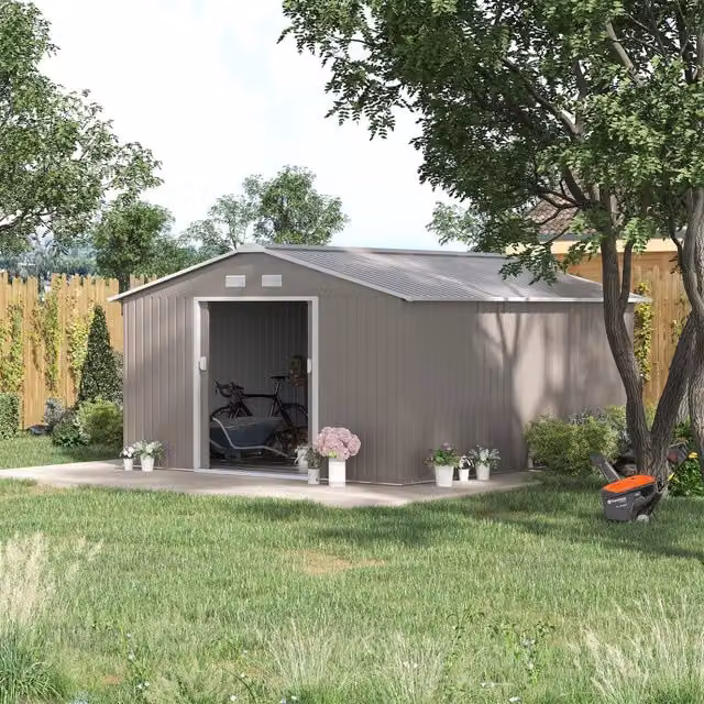 Casa da giardino REDOM in acciaio galvanizzato grigio chiaro con fondazione e finestre L: 340 cm, P: 386 cm, H: 200 cm