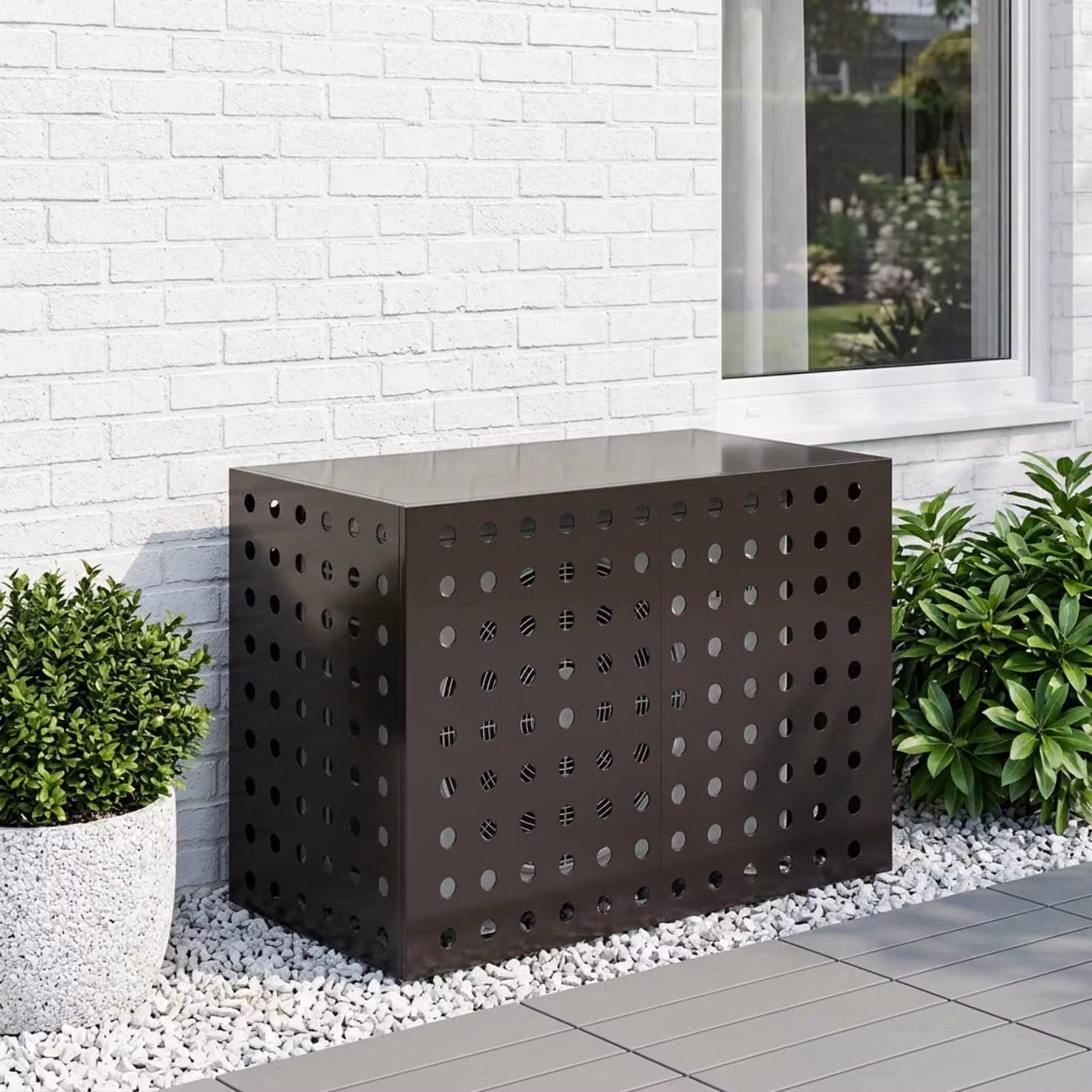Copertura per condizionatore d'aria vidaXL in acciaio, Nero, L 100 x P 50 x H 70 cm