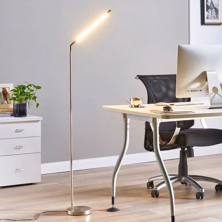 Lampada da terra a LED Jabbo Lindby, Alluminio / Grigio / Zincato, Studio / Ufficio, Metallo, Moderno, Lampada LED da terra