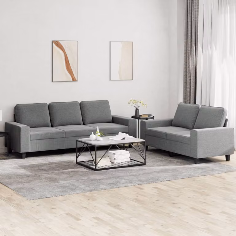 Set di Divani vidaXL composto da un divano a 2 posti e uno a 3 posti in tessuto Grigio con cuscini inclusi