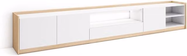 Mobile TV Soggiorno, 310x50x37 cm, Per TV fino a 80", LED, Bianco e Rovere soft