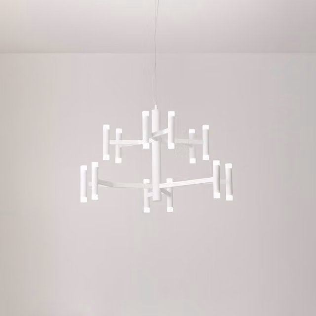 Lampada a sospensione moderna Perenz Candles in metallo bianco e oro/ottone con tecnologia LED dimmabile e luce bianco caldo