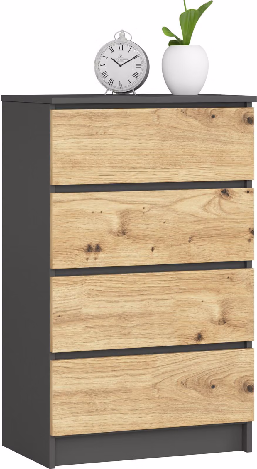 Comò K60 4 cassetti Grafite Grigio Rovere Artisan mobile di stoccaggio con guida metallica e bordi in ABS