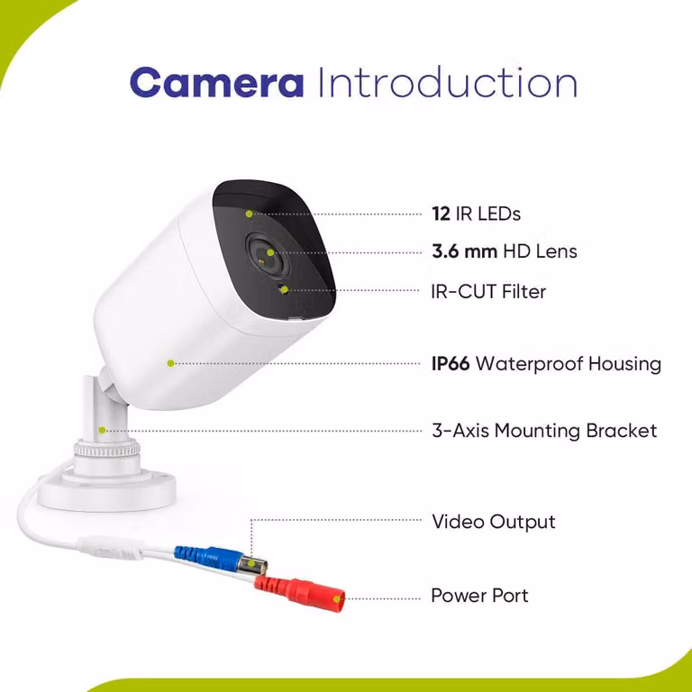 Telecamera di sicurezza - Sistema di telecamere di sicurezza - Videosorveglianza - 8 canali - DVR Lite 1080P - Grado di protezione IP66 - Resistente agli agenti atmosferici