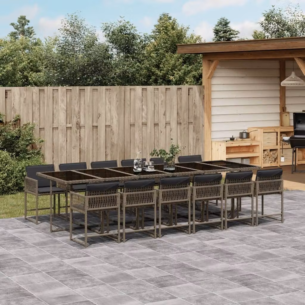 Maison Exclusive - Set da Pranzo da Giardino 13pz con Cuscini Grigio in Polyrattan