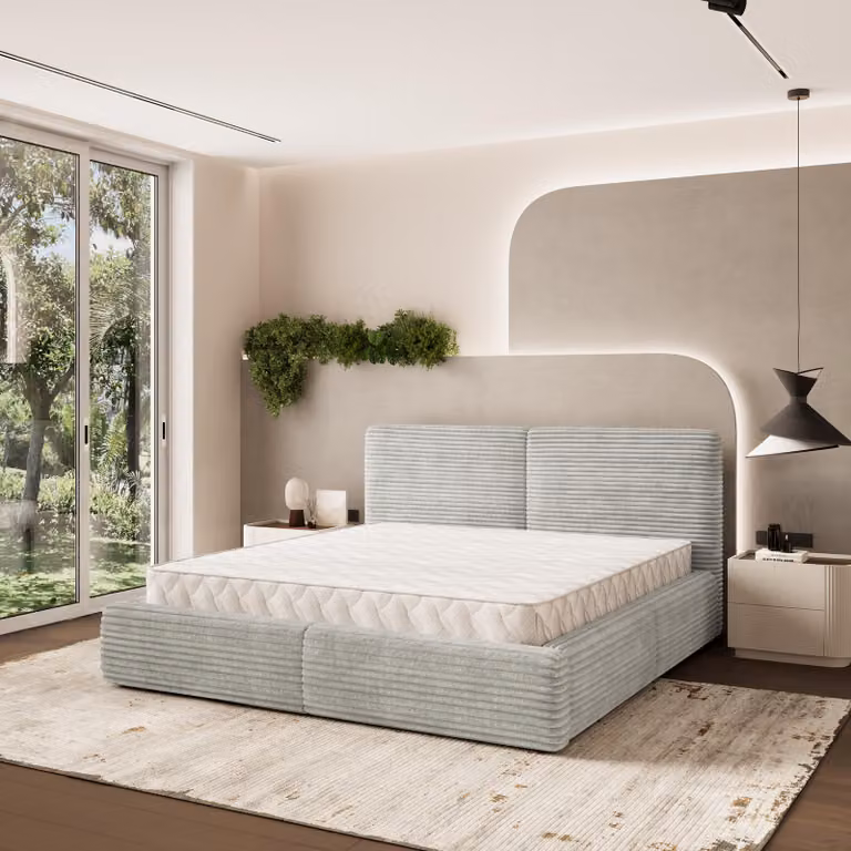 Letto imbottito Masseno FELURO 180x200 cm, letto imbottito con cassettiera - grigio chiaro, TILIA 83