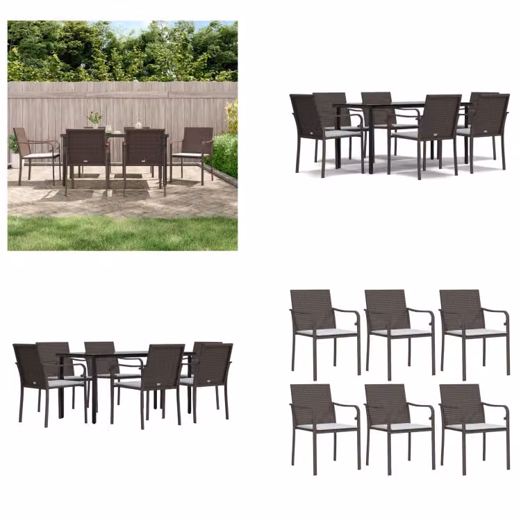 vidaXL Set da pranzo da giardino 7 pezzi con cuscini in polirattan e acciaio - Set da pranzo da giardino - Set da pranzo da giardino - Set da pranzo da esterno