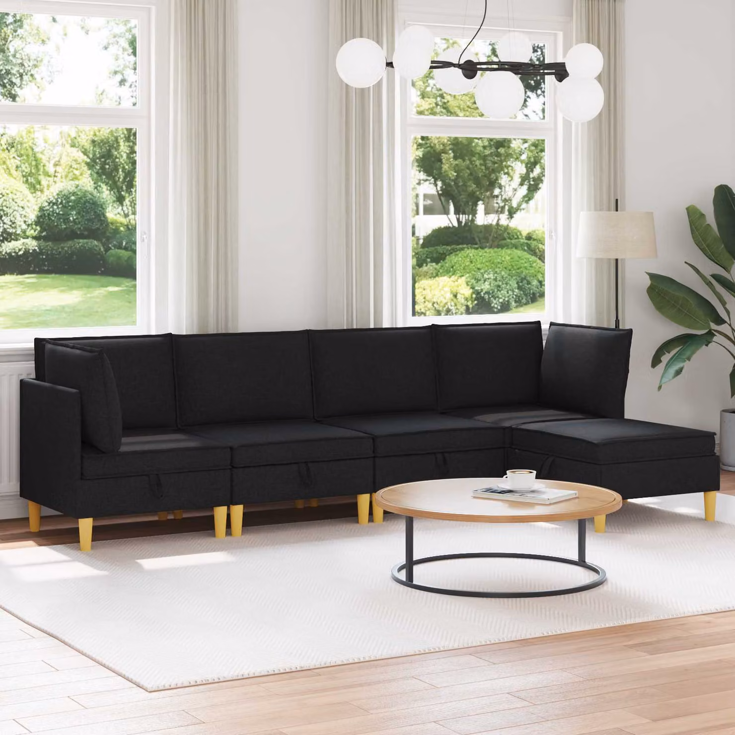 Set di divani modulari vidaXL a forma di L con spazio di archiviazione, 5 pezzi, Nero