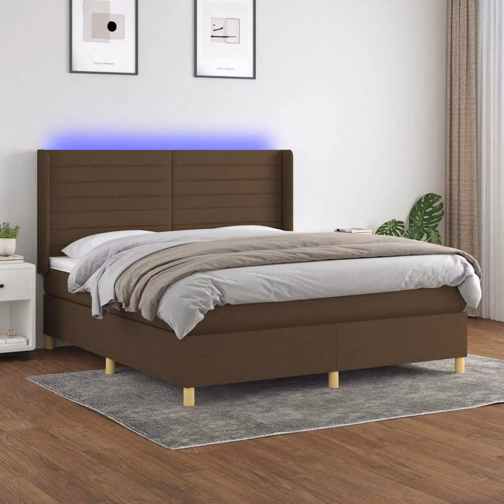 Letto Ibrido con Materasso a Molle Insacchettate e Illuminazione LED vidaXL, Marrone Scuro, L/P: 180 x 200 cm