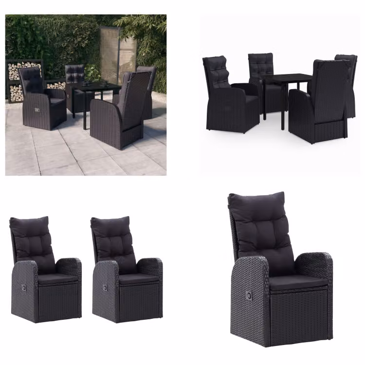 vidaXL Set da pranzo da giardino 5 pezzi con cuscini nero - Set da pranzo da giardino - Set da pranzo da giardino - Set di mobili da giardino - Set di mobili da giardino