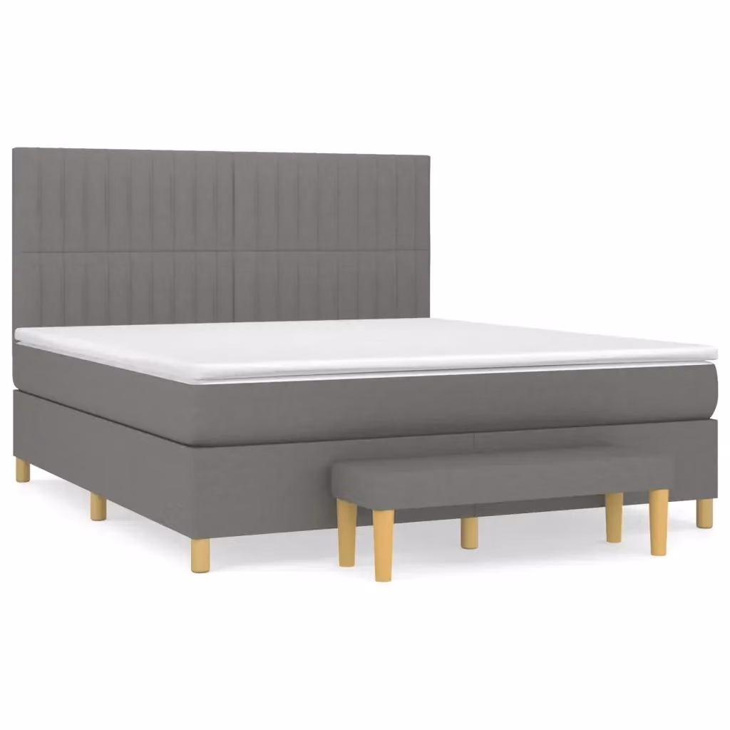 vidaXL Giroletto a Molle Ibrido con Materasso in Tessuto Grigio e Bianco L/P/H: 160 x 200 x 128 cm – 2