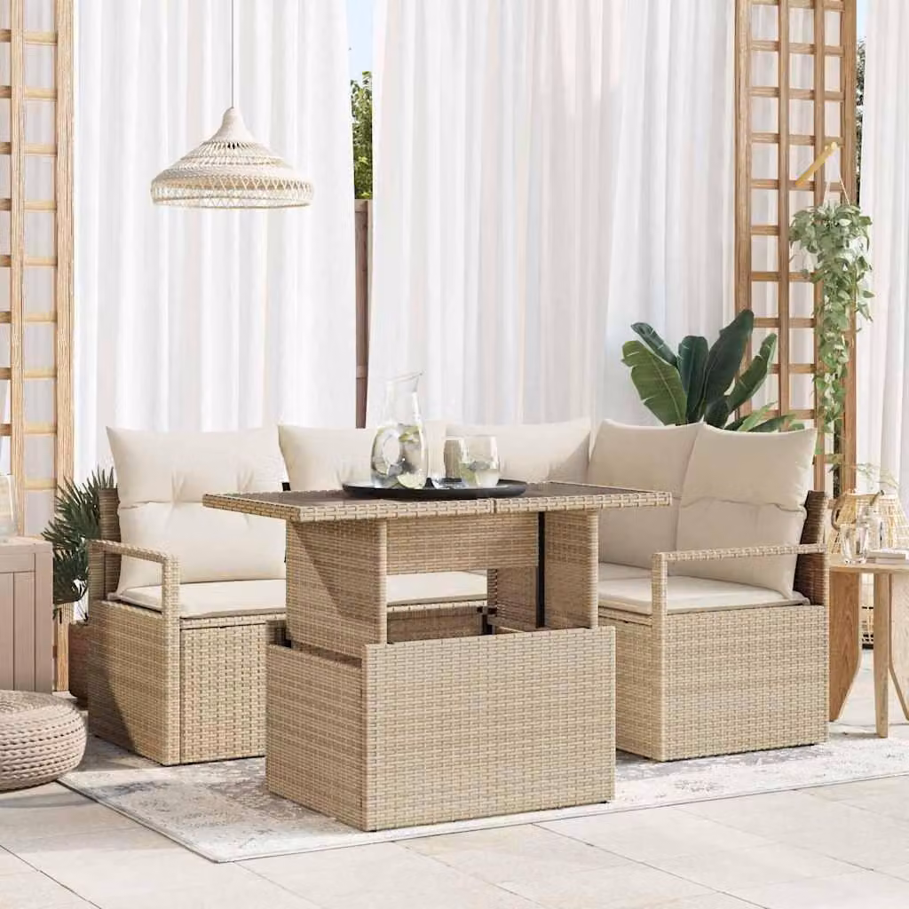 Maison Exclusive - Set da giardino composto da 5 pezzi. Divano da giardino in rattan sintetico beige