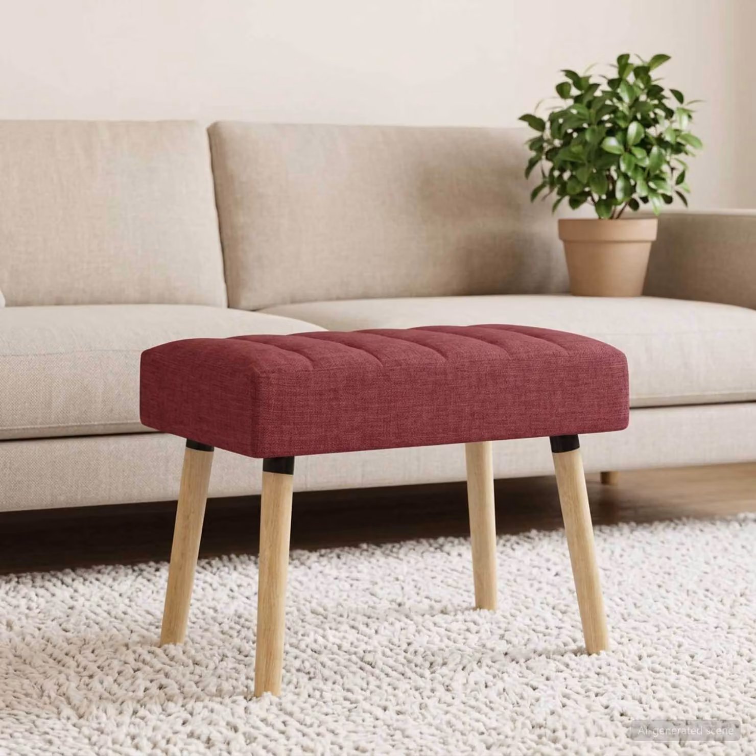 Panchina trapuntata a canale vidaXL in tessuto rosso con struttura in legno di gomma L: 60 cm, P: 40 cm, H: 45 cm