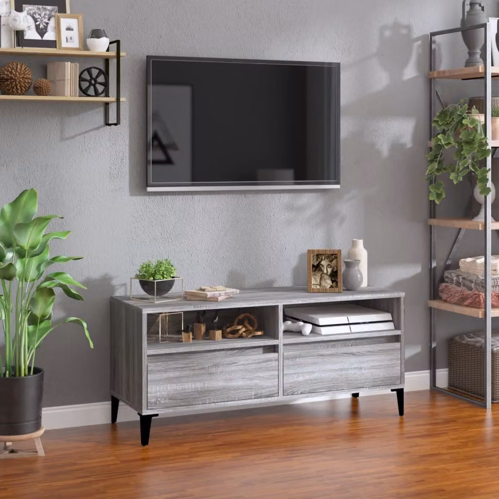 vidaXL Mobile Porta TV Grigio in Legno e Metallo con Ripiani Media L: 100 cm, P: 34,5 cm, H: 44,5 cm