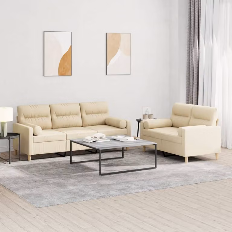 Maison Exclusive - Set divano a 2 posti con cuscini in tessuto color crema