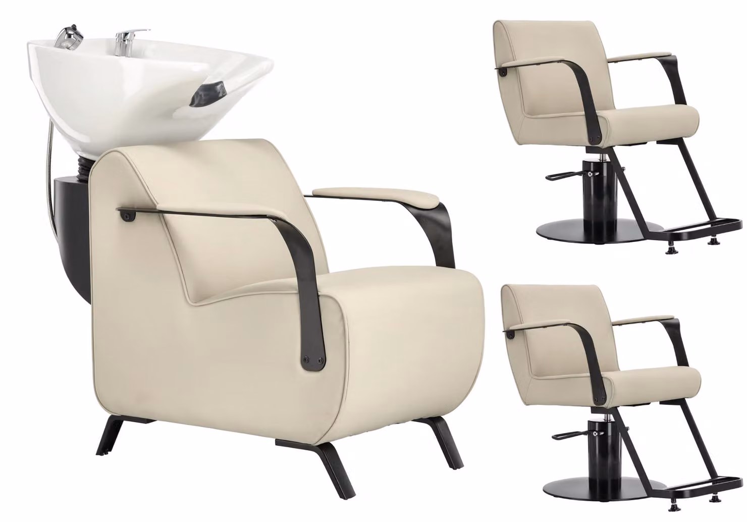 Inez Set grigio lavatesta per parrucchieri e 2x sedia da parrucchiere idraulica girevole per salone di bellezza lavatesta mobile con ciotola in Vetroceramica rubinetto doccetta.