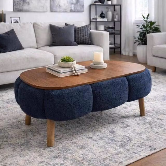 Tavolino in legno "Papatya" - 98 x 68 x 45 cm - Grigio antracite