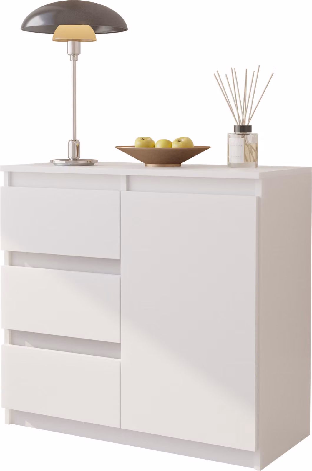 FURNICA - MIKEL - Cassettiera / credenza con 3 cassetti e 1 anta - Bianco opaco H75cm L80cm P35cm