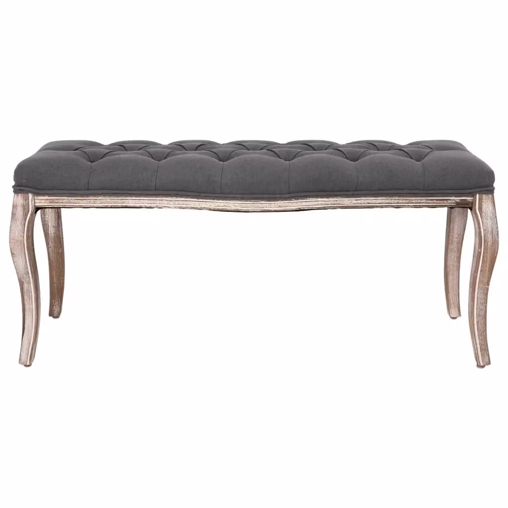 Panca in Lino e Legno Massello Grigio Scuro L: 110 cm, P: 38 cm, H: 48 cm – 2