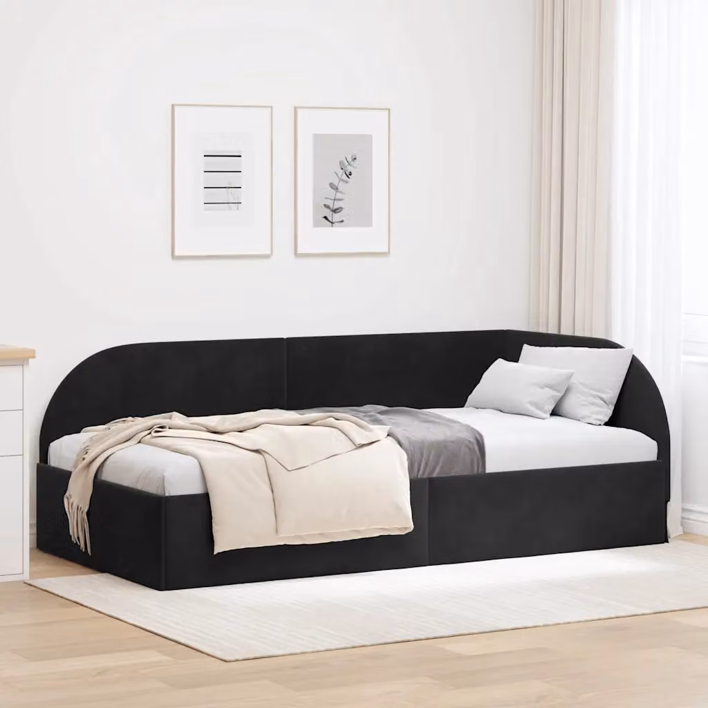 Cornice del letto ad angolo vidaXL in velluto nero, L 100 x P 200 cm