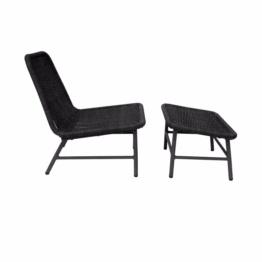 Poltrona da giardino con poggiapiedi Sweeek in metallo e rattan, antracite e beige – 2