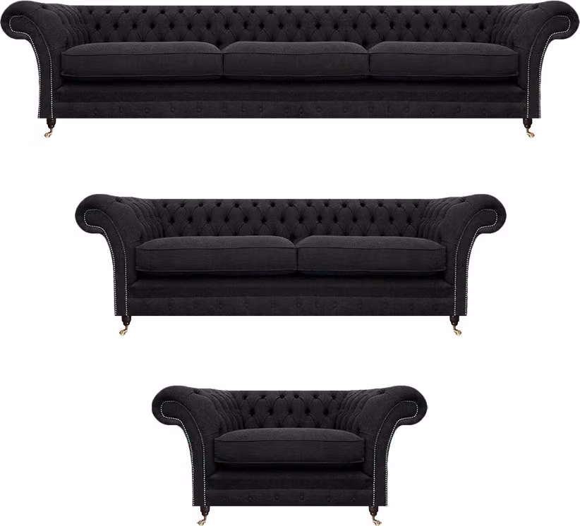 Stoff Textil Polstermöbel Schwarz Sofagarnitur Designer Komplett Chesterfield