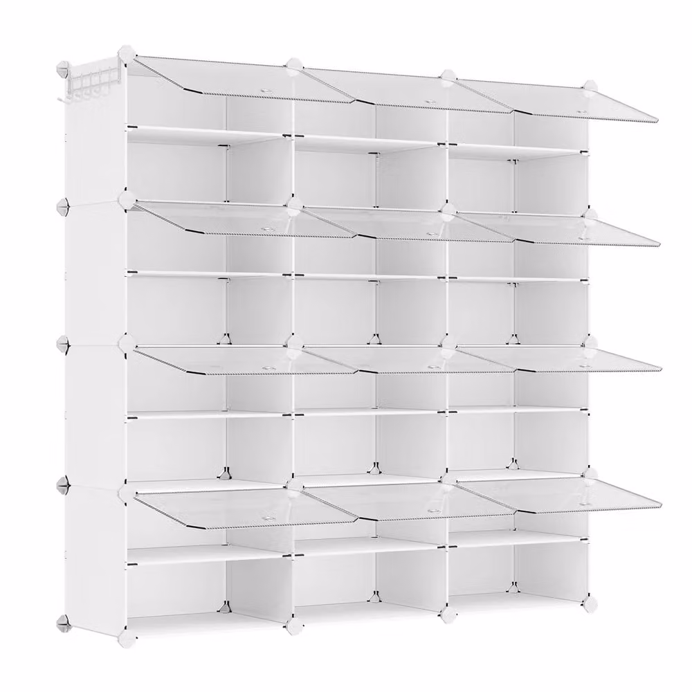 Scarpiera a Scomparti Scaffale Portaoggetti Modulare in Plastica, Bianco / 12 Scomparti