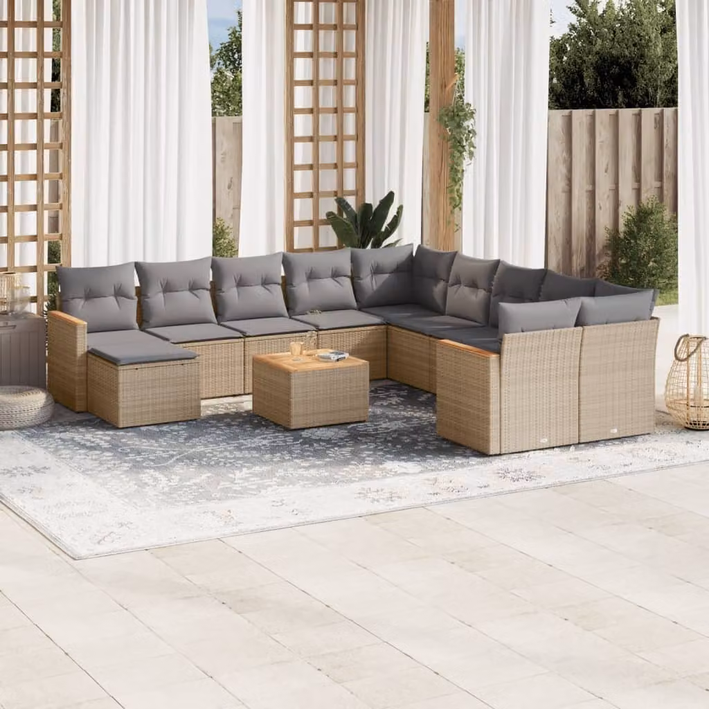 Maison Exclusive - Set Divani da Giardino 12 pz con Cuscini Beige in Polyrattan