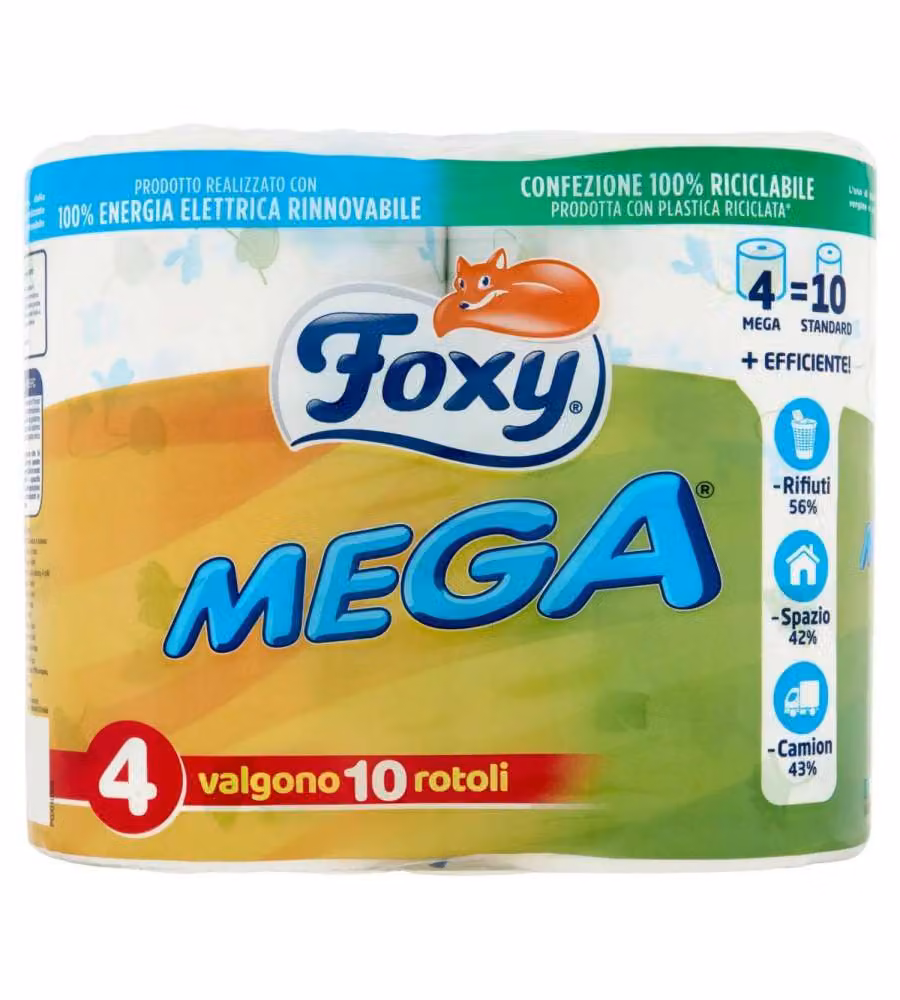 Foxy Carta Igienica Mega Decorata 4 Rotoli 2 Veli Bianco 8000 Fogli
