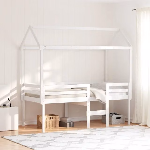 Letto a Soppalco con Tetto Bianco 90x200 cm in Legno di Pino 3282133