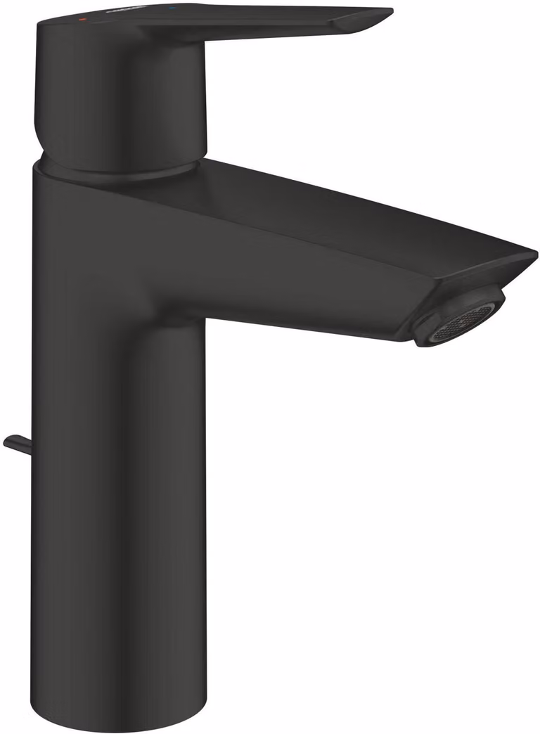 Miscelatore per lavabo, attacco 1/2", dimensione media, colore nero opaco, a risparmio idrico, con piletta a tappo a scomparsa