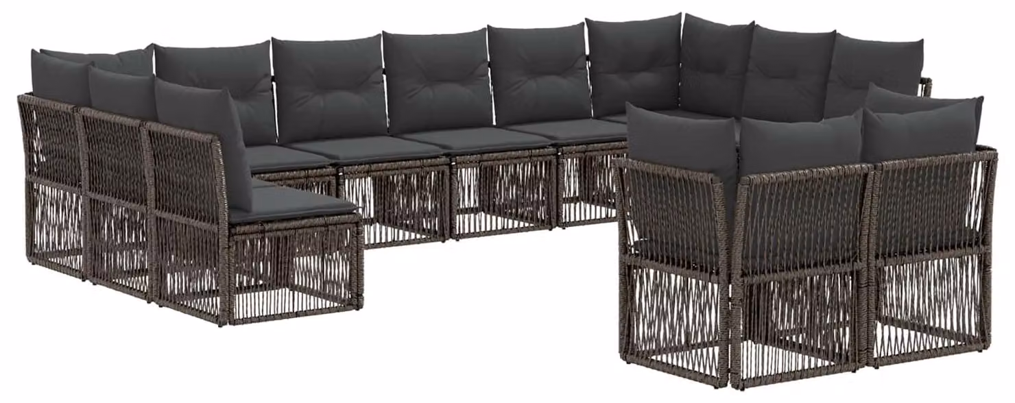 Set di divani da giardino, 12 pezzi, colore grigio, in rattan sintetico