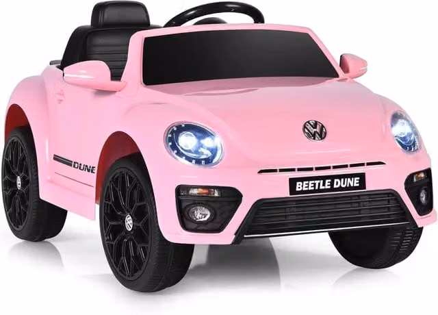 Auto Elettrica Volkswagen per Bambini Costway con Telecomando, Luci e Musica, Colore Rosa – 1
