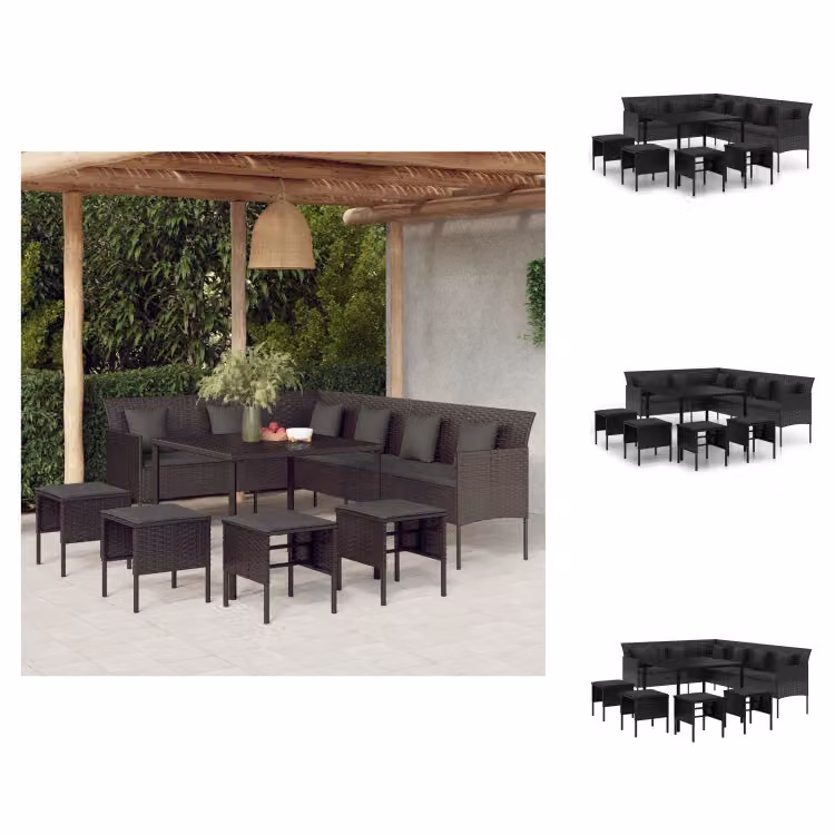 vidaXL set da pranzo da giardino 6 pezzi con cuscini in poly rattan nero - Set di mobili da giardino