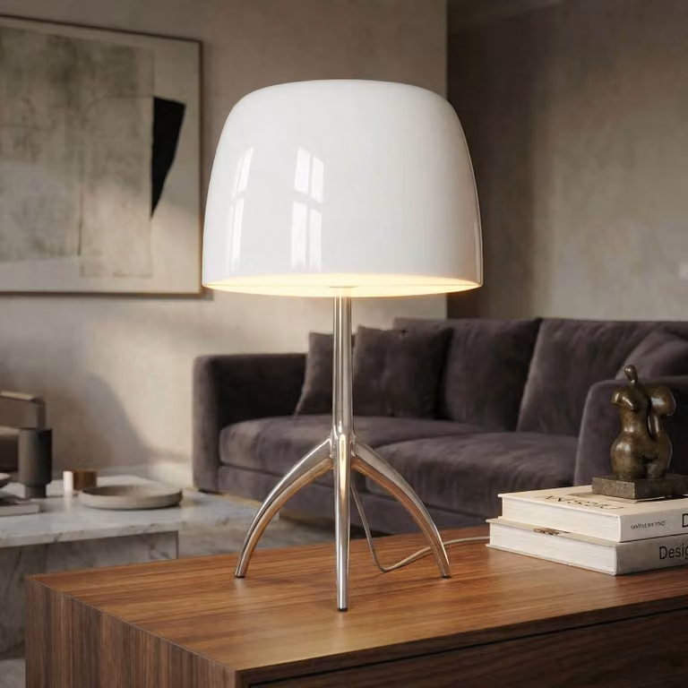 Foscarini Lampada da tavolo di design Lumiere grande, dimmerabile, Bianco / Opale, Soggiorno / Sala da pranzo, Vetro, Design, Lampada da tavolo