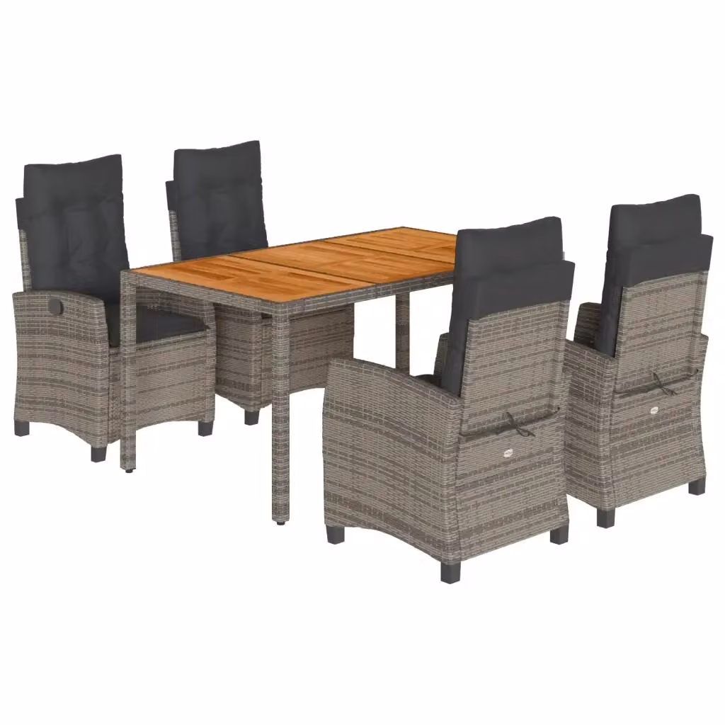 vidaXL Set da Pranzo da Giardino 5 pz in Polyrattan e Legno di Acacia Grigio – 2