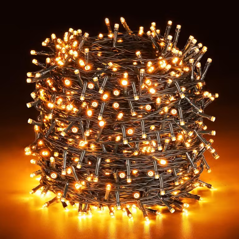 Catena luminosa da 100 metri, con 1000 LED a luce calda, 8 modalità, grado di protezione IP44, adatta per interni ed esterni