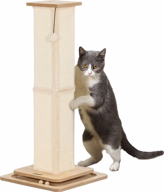 Albero grattatoio 3-in-1 PawHut con circuito di gioco in sisal, Rovere/Bianco crema, L/P/H: 39,5 x 39,5 x 87 cm