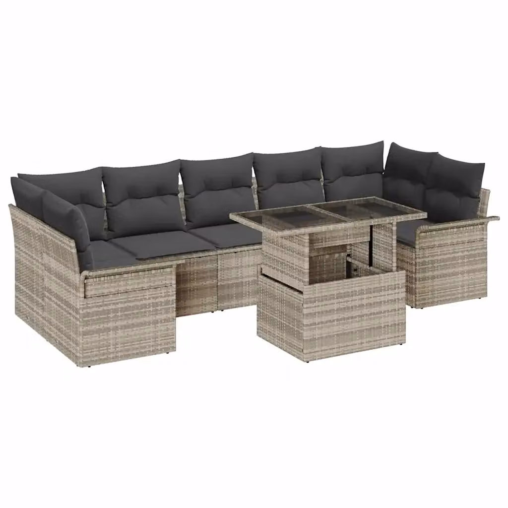 Set Divano da Giardino vidaXL 8 Pezzi Moderno in Rattan Grigio con Cuscini e Tavolino – 2