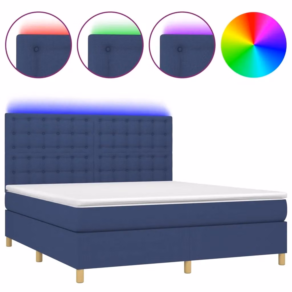 Letto Ibrido con Materasso vidaXL in Tessuto Blu e Bianco con Illuminazione LED e Porte USB L/P/H: 160 x 200 x 128 cm – 2