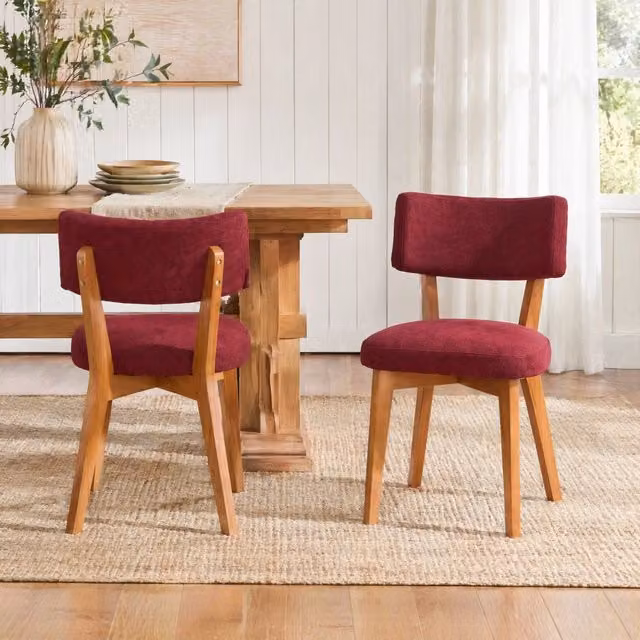 Set 2 sedie da pranzo 54;5x47x77 cm rosso vino in legno; imbottite