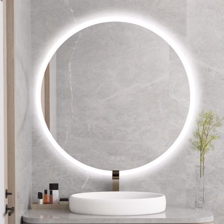 Specchio da bagno LED rotondo, diametro 500 mm, con touch screen, 3 tonalità di luce, dimmerabile