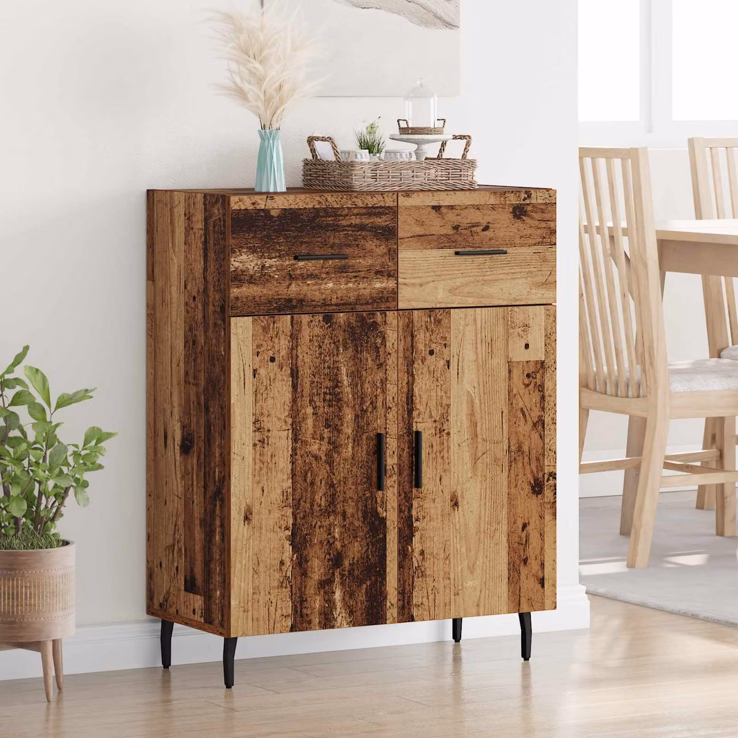 Credenza moderna vidaXL in legno ingegnerizzato e metallo, colore marrone, L: 69,5 cm, P: 34 cm, H: 90 cm